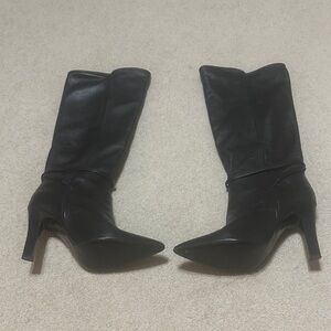 Reiss Elegant Black Leather Heeled Boots